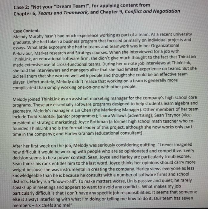 Case 2: "Not your "Dream Team!", for applying