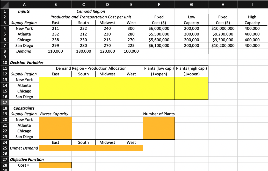 Please set up problem to look like my Excel