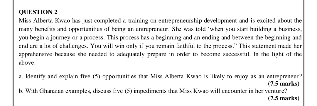 The course is Entrepreneurship Development so