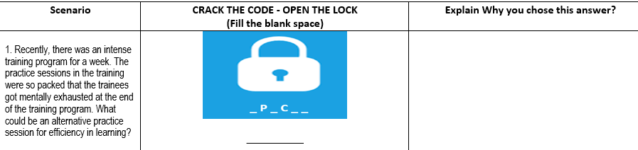 Scenario CRACK THE CODE - OPEN THE LOCK (Fill the