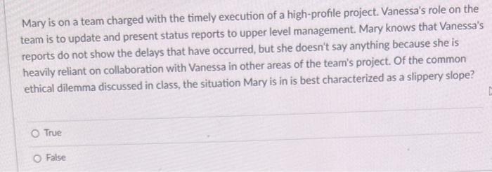 Mary is on a team charged with the timely