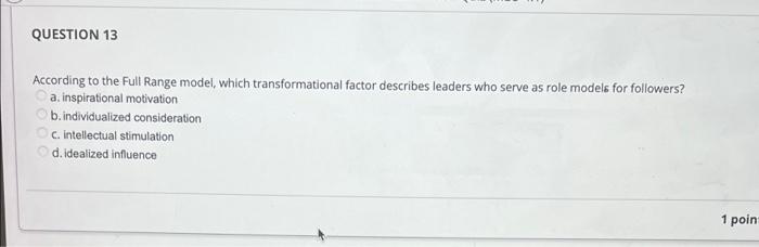 QUESTION 13 According to the Full Range model,