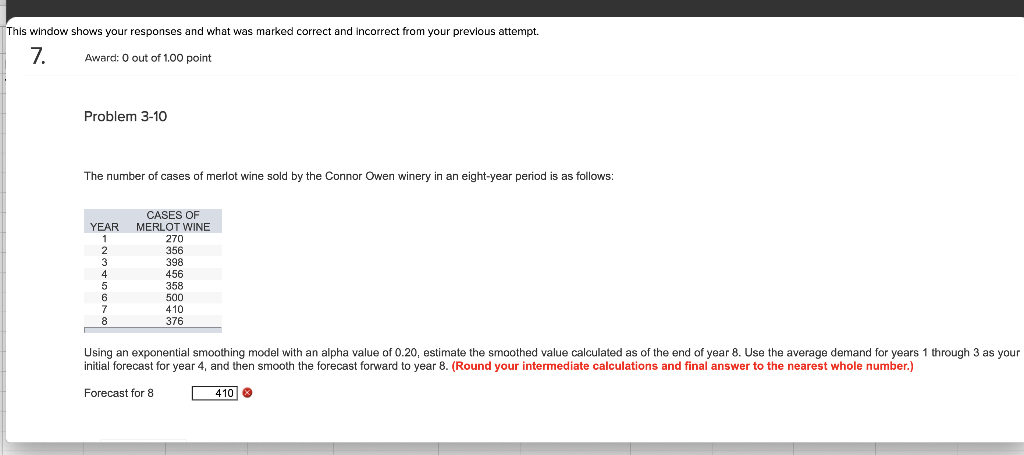 This window shows your responses and what was
