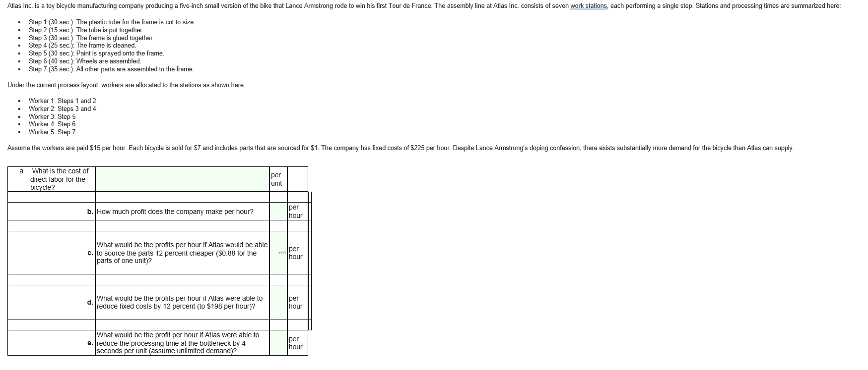 Atlas Inc. is a toy bicycle manufacturing company