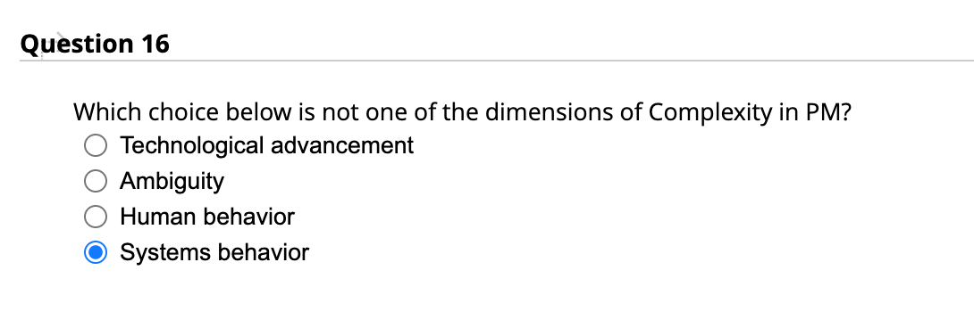 Question 16 Which choice below is not one of the