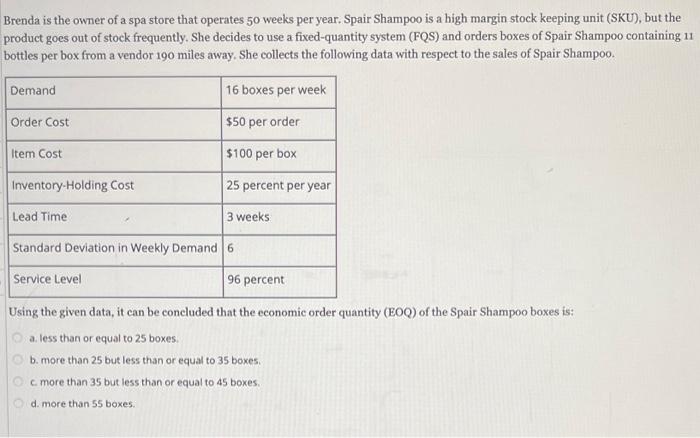 Brenda is the owner of a spa store that operates