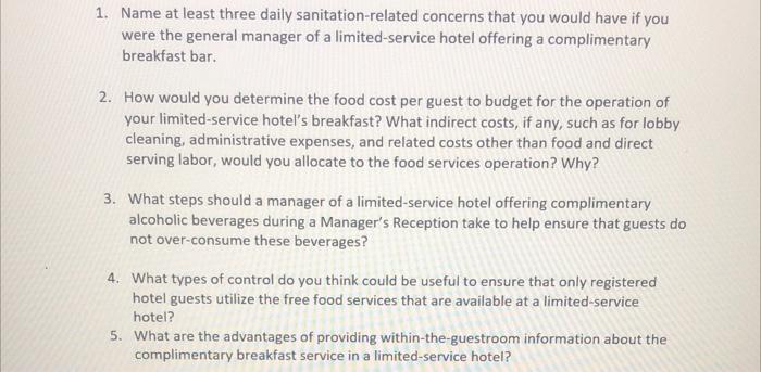 1. Name at least three daily sanitation-related