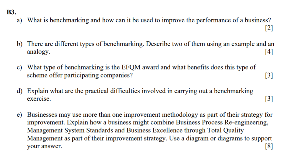 B3. a) What is benchmarking and how can it be