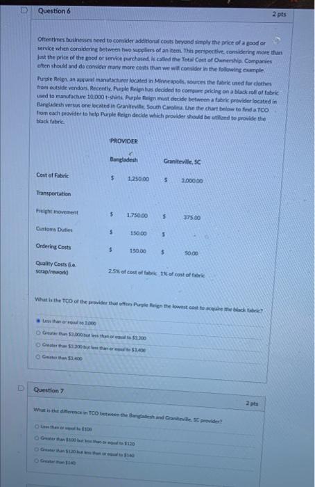 Question 6 2 pts Oftentimes businesses need to