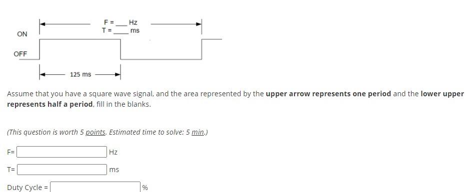 F = Hz ms ON OFF 125 ms Assume that you have a