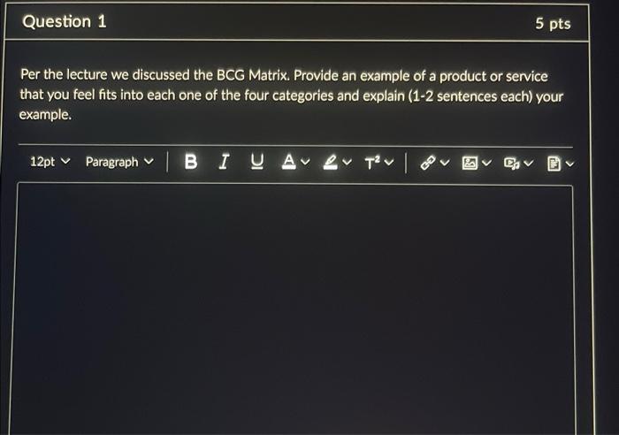 Per the lecture we discussed the BCG Matrix.