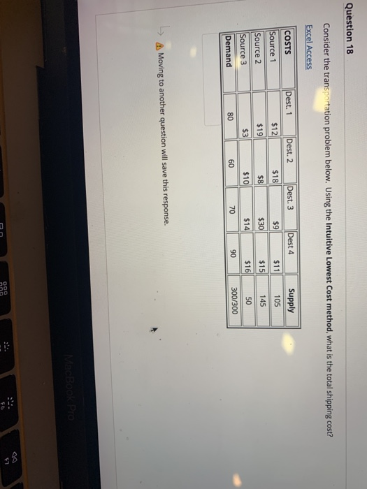 Question 18 Consider the transportation problem
