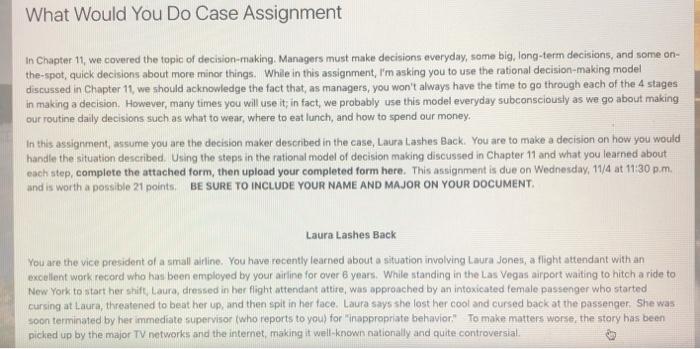 What Would You Do Case Assignment In Chapter 11,