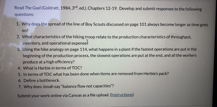 Read The Goal (Goldratt, 1984, 3rd ed.), Chapters