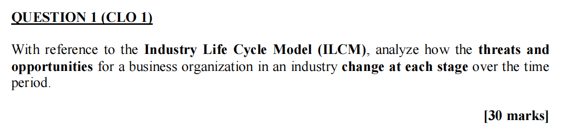 With reference to the Industry Life Cycle Model