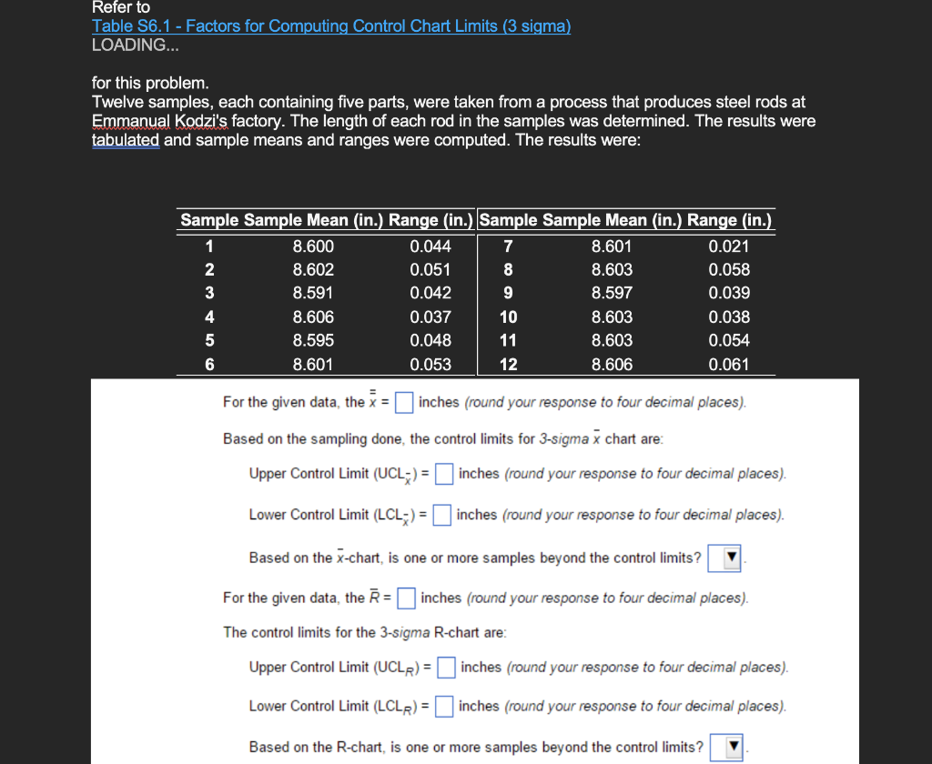 Refer to Table S6.1 - Factors for Computing