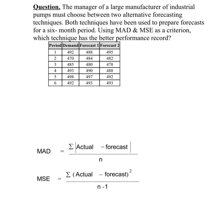 Question. The manager of a large manufacturer of