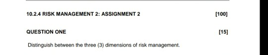 10.2.4 RISK MANAGEMENT 2: ASSIGNMENT 2 [100] (15)