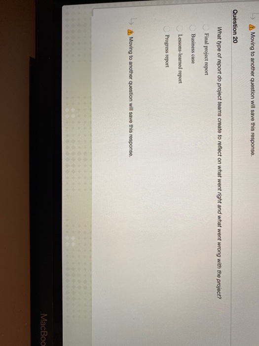 > A Moving to another question will save this