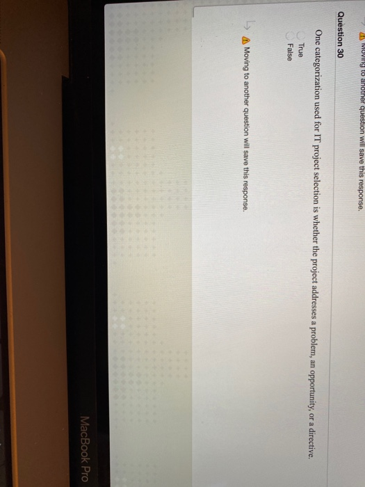 > A Moving to another question will save this