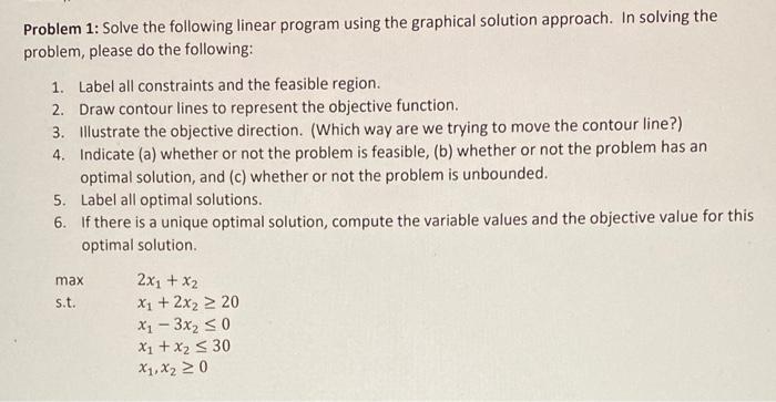 Problem 1: Solve the following linear program