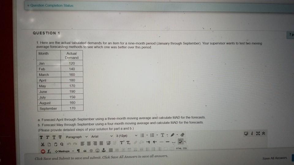 Question Completion Status QUESTION 1 1. Here are