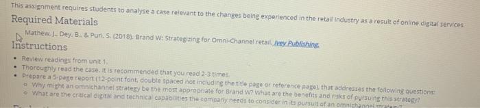 This assignment requires students to analyse a