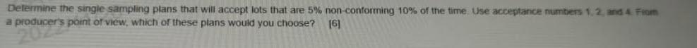 Delermine the single sampling plans that will