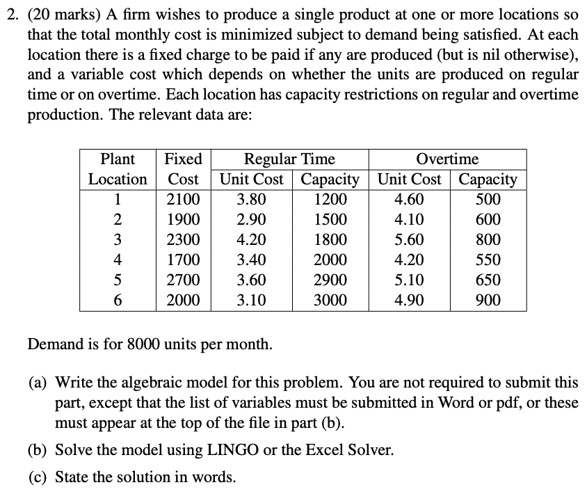 PLEASE USE LINGO SOLVER FOR THE SOLUTION 1. (15