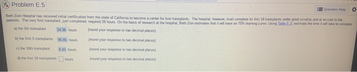 The first 18 transplants in hours ? % Problem E.5