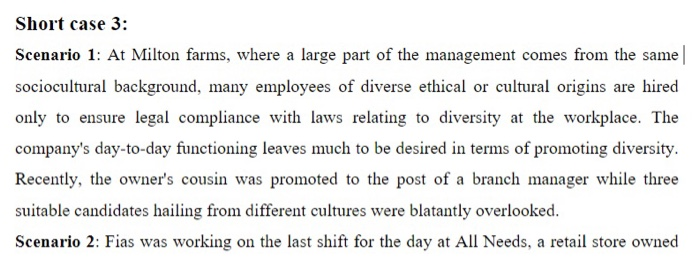 Short case 3: Scenario 1: At Milton farms, where