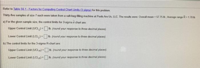 Refer to Table 56.1 - Factors for Computing