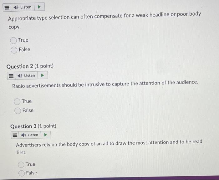 advertising 4) Listen Appropriate type selection