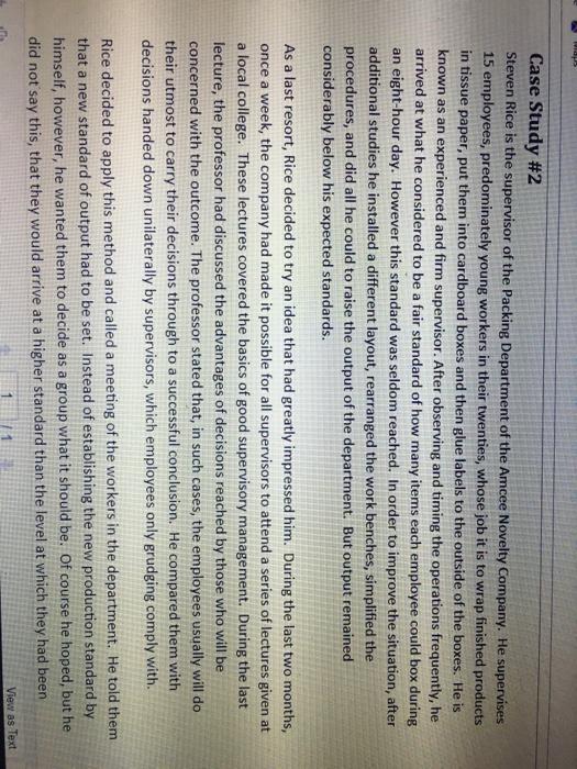 Case Study #2 Steven Rice is the supervisor of