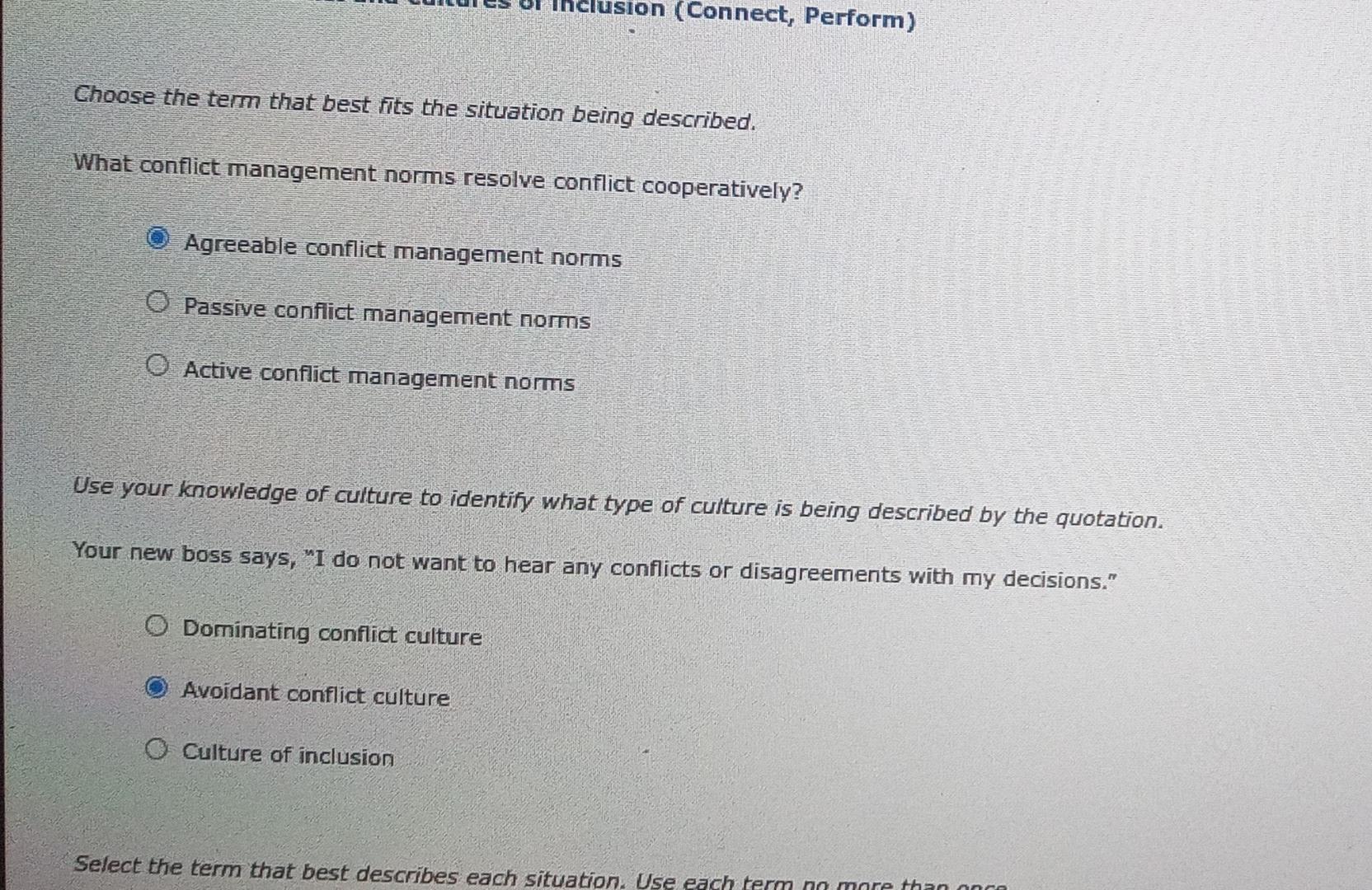 Select the term that best describes each