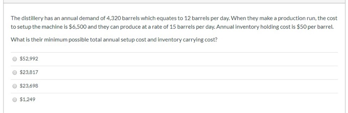 The distillery has an annual demand of 4,320