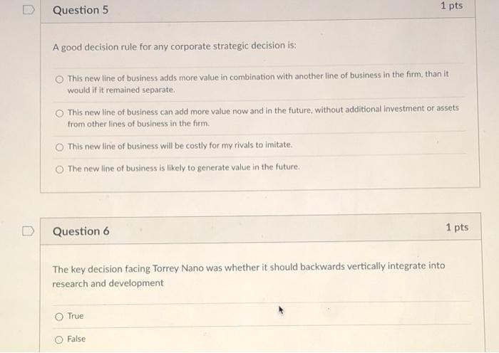 Question 5 1 pts A good decision rule for any