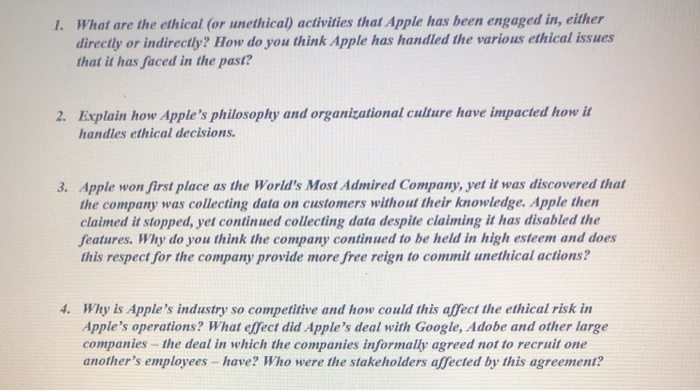 1. What are the ethical (or unethical) activities