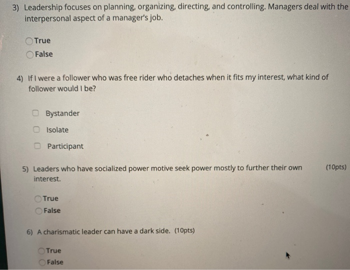 3) Leadership focuses on planning, organizing,
