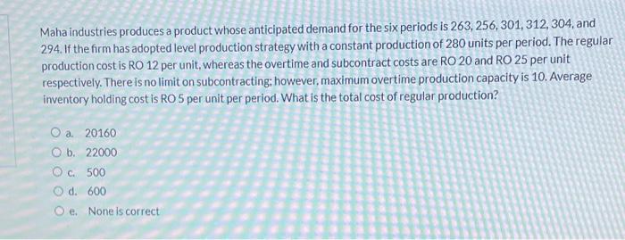 Maha industries produces a product whose