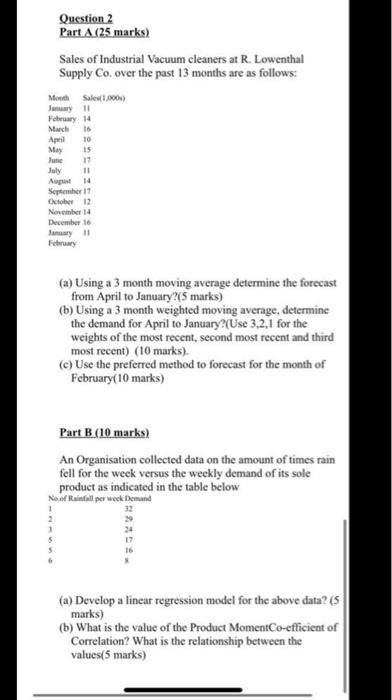 Question 2 Part A (25 marks) Sales of Industrial