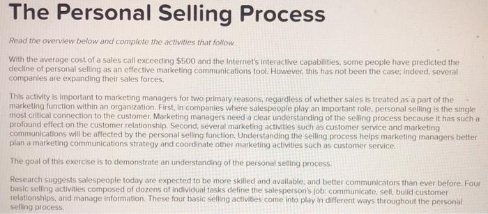 The Personal Selling Process Read the overview
