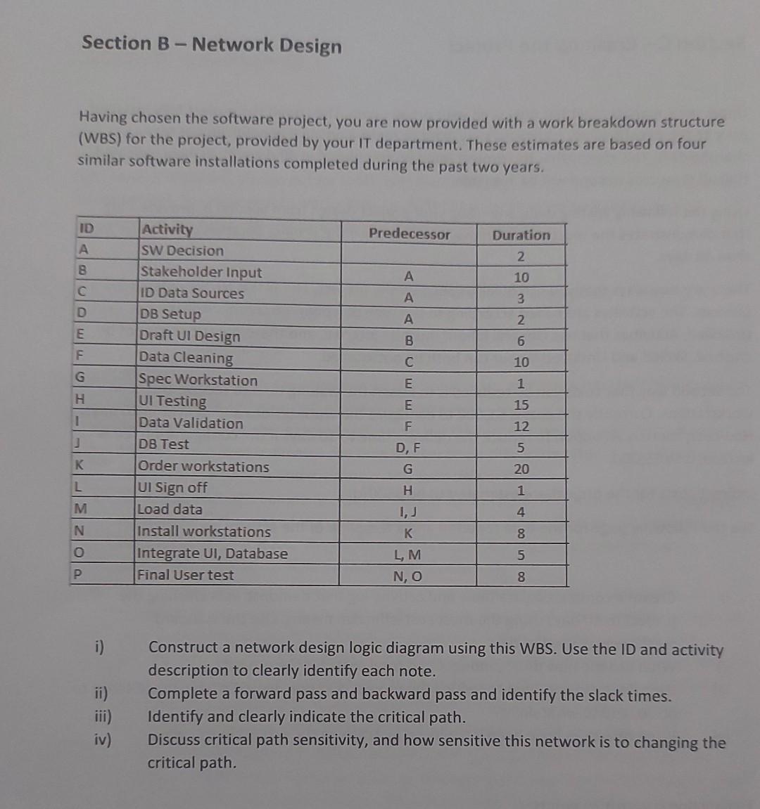Section B-Network Design Having chosen the