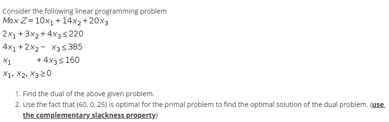 Consider the following linear programming problem