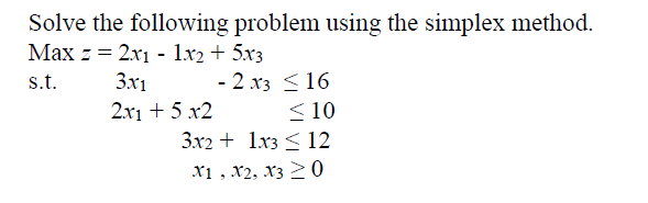 Solve the following problem using the simplex