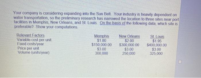 Your company is considering expanding into the