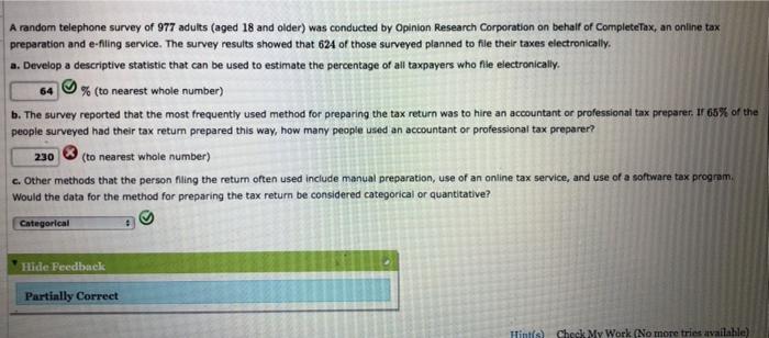 64 A random telephone survey of 977 adults (aged