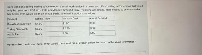 Barb was considering leasing space to open a