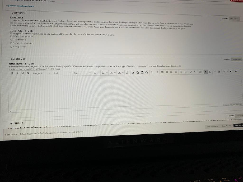 22 minutos. 15 seconds. Question Completion