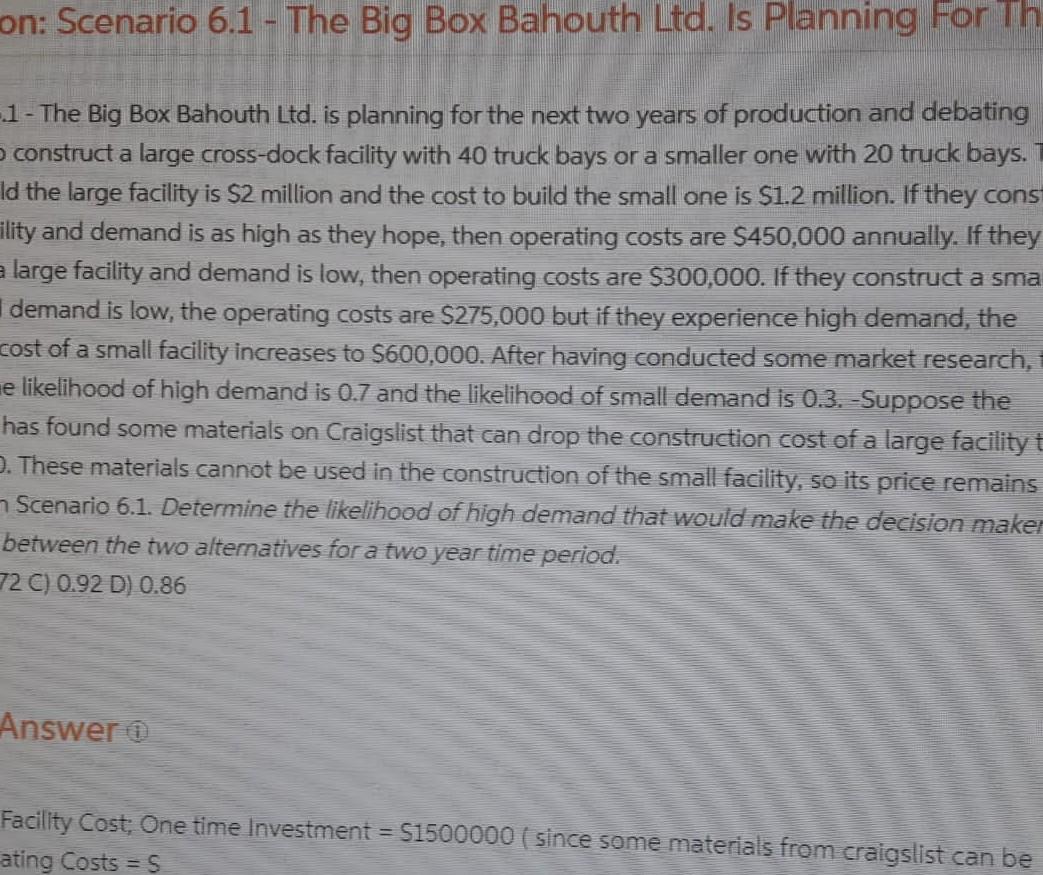 on: Scenario 6.1 - The Big Box Bahouth Ltd. Is